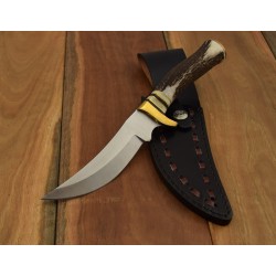Couteau Bowie de Chasse Mountain Hunter Lame Acier Carbone/Inox Manche Bois De Cerf Etui Cuir SS7005 - Livraison Gratuite