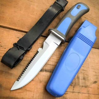 Couteau de Plongée Rite Edge Divers Blue Lame Acier 420J2 Manche Caoutchouc Etui Abs CN210424BL - Livraison Gratuite