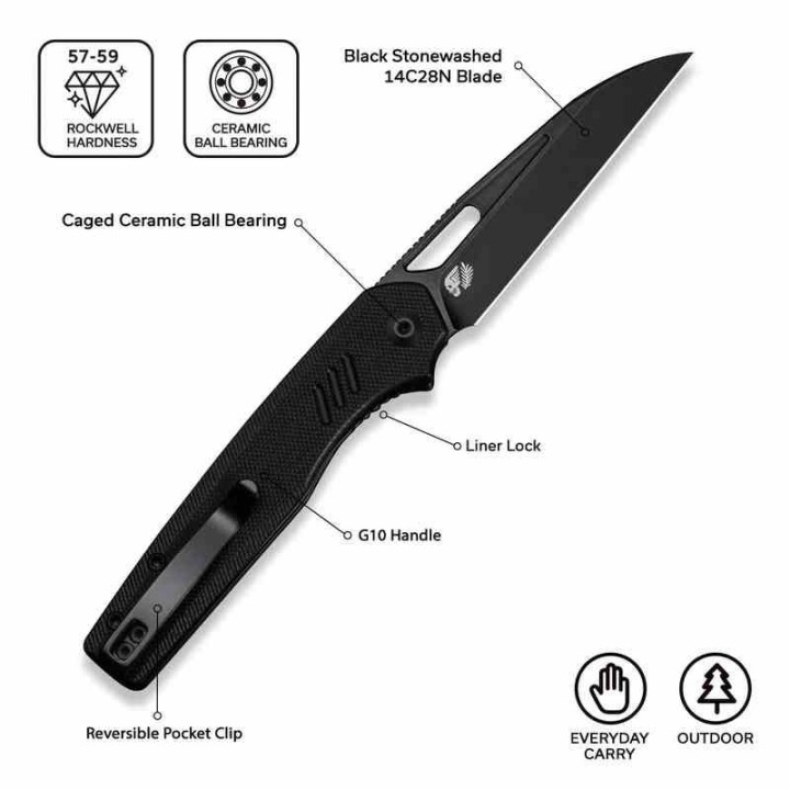 Couteau CIVIVI Guile Black Lame Acier 14C28N Manche G10 Liner Lock KIVT CIVC24062B1 - Livraison Gratuite