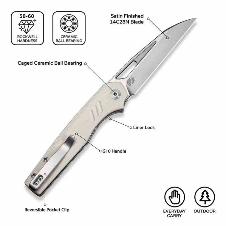 Couteau CIVIVI Guile Ivory Lame Acier 14C28N Manche G10 Liner Lock KIVT CIVC24062B3 - Livraison Gratuite