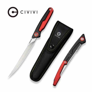 Couteau CIVIVI Shawka Fillet Lame Acier 14C28N Manche Alu Noir/Red Liner Lock Etui Nylon CIVC22029B1 - Livraison Gratuite