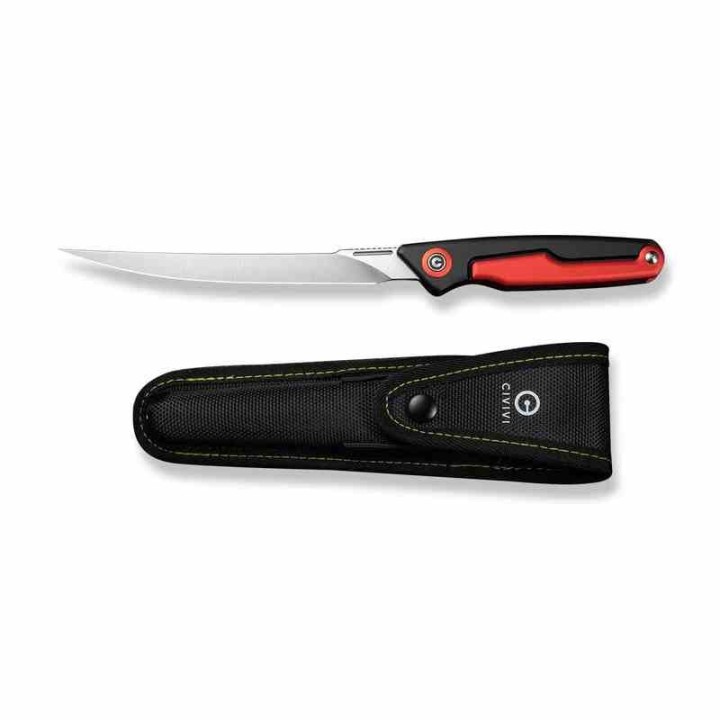 Couteau CIVIVI Shawka Fillet Lame Acier 14C28N Manche Alu Noir/Red Liner Lock Etui Nylon CIVC22029B1 - Livraison Gratuite