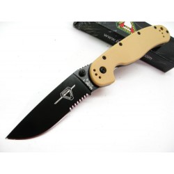 Couteau Ontario Rat 1 Desert Tan Acier AUS-8 Black Serr Manche Nylon Linerlock ON8847DT - Livraison Gratuite