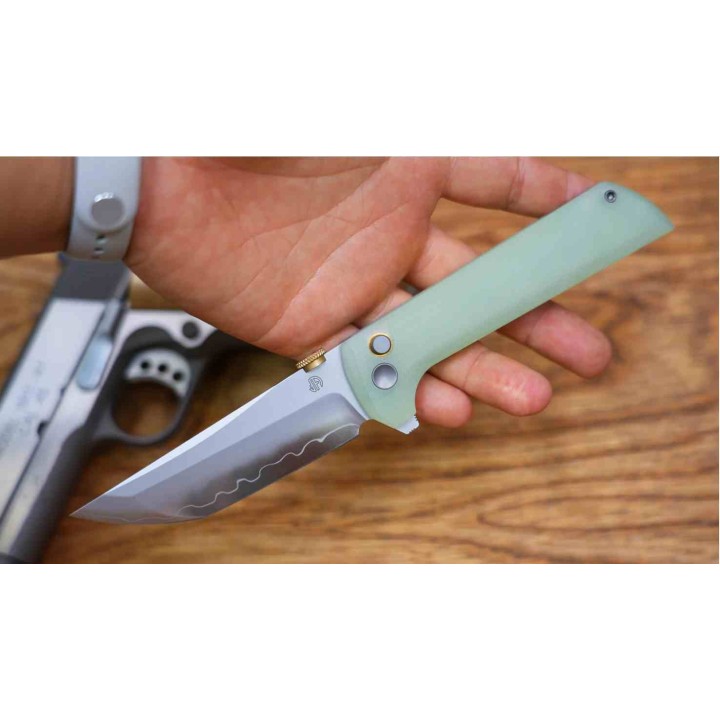 Couteau North Mountain Blade Chop2 Lame Acier SLD-Magic Manche G10 Jade Button Lock NMB2407J - Livraison Gratuite