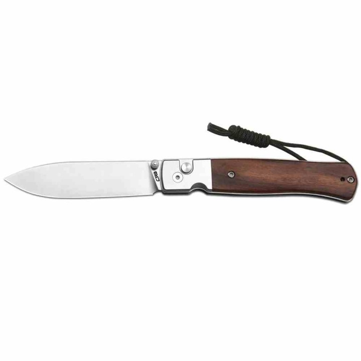 Couteau CJRB Glacier Lame Acier AR-RPM9 Manche Acier/Bois Button Lock KIVT J1961WD - Livraison Gratuite