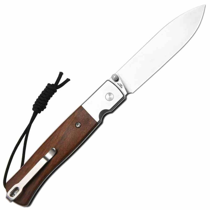 Couteau CJRB Glacier Lame Acier AR-RPM9 Manche Acier/Bois Button Lock KIVT J1961WD - Livraison Gratuite