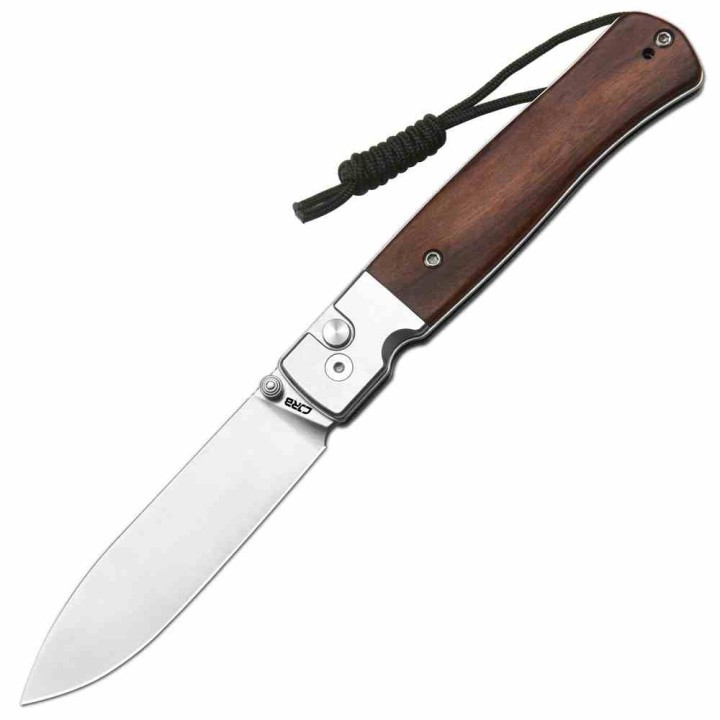 Couteau CJRB Glacier Lame Acier AR-RPM9 Manche Acier/Bois Button Lock KIVT J1961WD - Livraison Gratuite