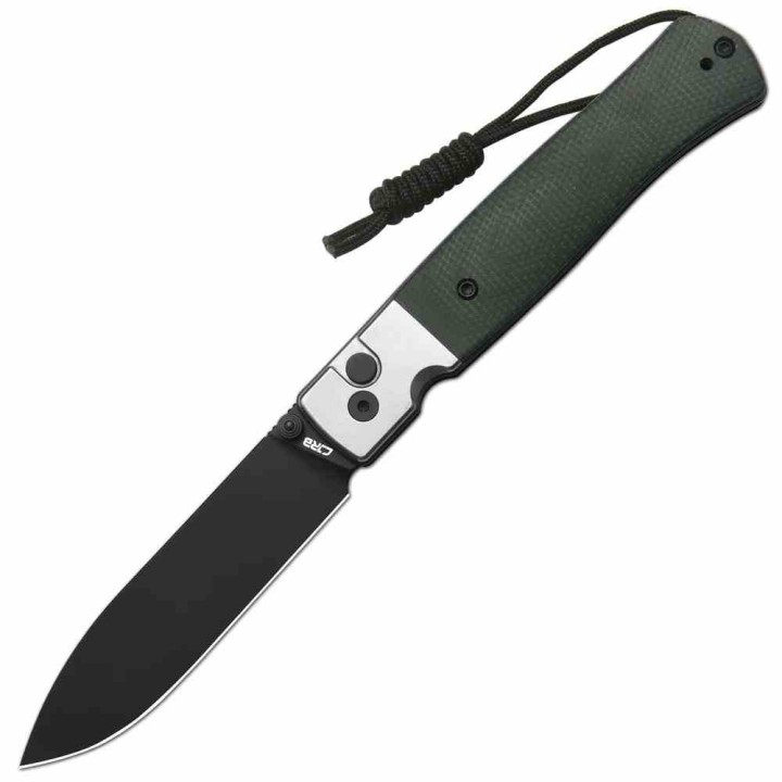 Couteau CJRB Glacier Lame Acier AR-RPM9 Manche Green Micarta Button Lock KIVT J1961BMGN - Livraison Gratuite