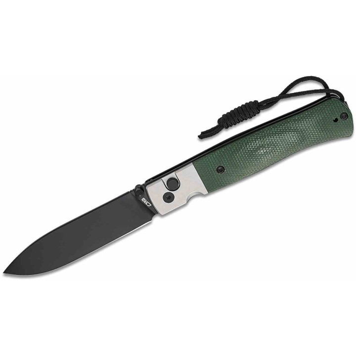 Couteau CJRB Glacier Lame Acier AR-RPM9 Manche Green Micarta Button Lock KIVT J1961BMGN - Livraison Gratuite