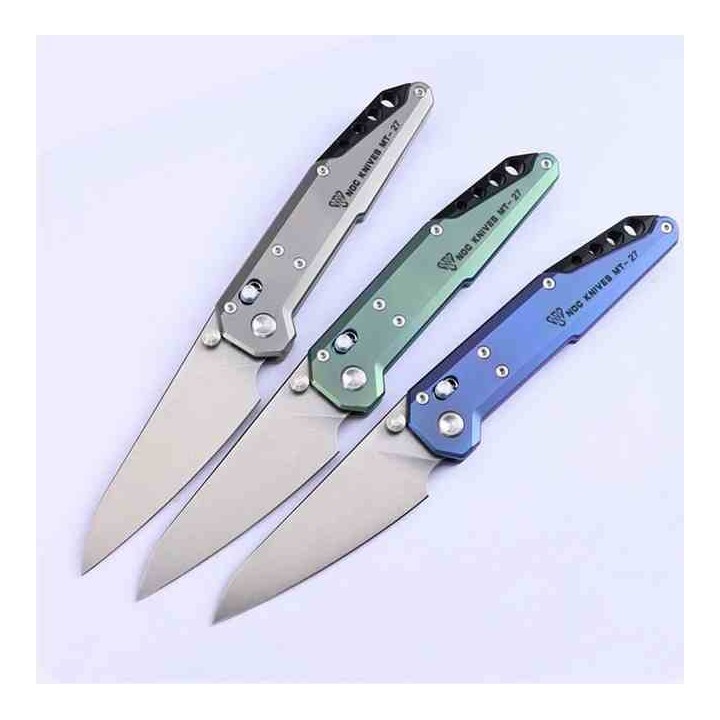 Couteau NOC Knives Dark Feather MT-27 Lame Acier M390 Manche Titane Vert Crossbar Lock NOCMT2720 - Livraison Gratuite