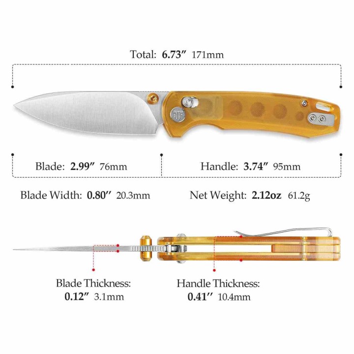 Couteau TRIVISA Dragonfly-Y Lame Acier 14C28N Manche PEI Axis Lock KIBS TVJM03YP14 - Livraison Gratuite