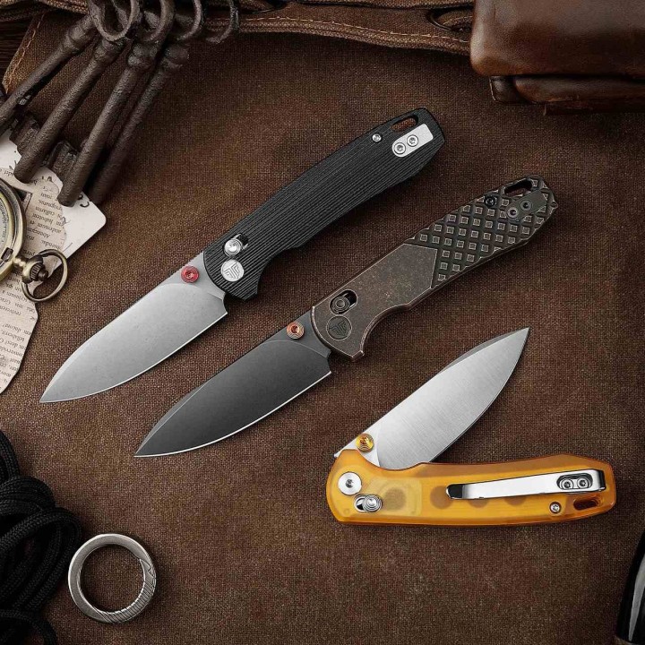 Couteau TRIVISA Dragonfly-Y Lame Acier 14C28N Manche Copper Axis Lock KIBS TVJM03CU14 - Livraison Gratuite
