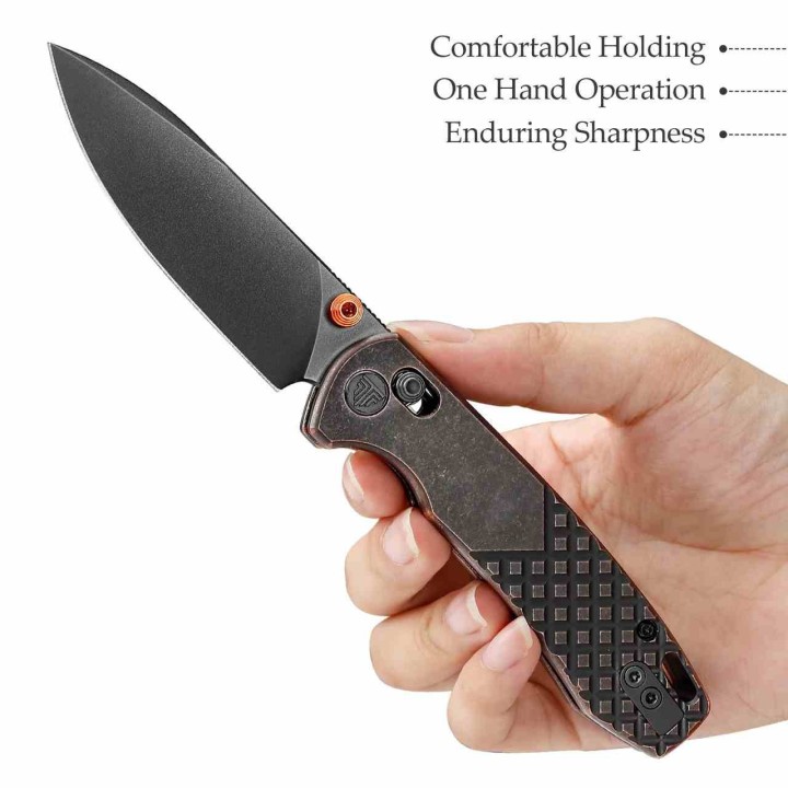 Couteau TRIVISA Dragonfly-Y Lame Acier 14C28N Manche Copper Axis Lock KIBS TVJM03CU14 - Livraison Gratuite