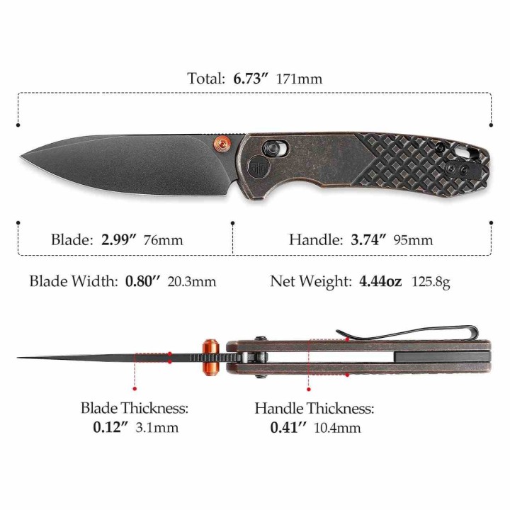 Couteau TRIVISA Dragonfly-Y Lame Acier 14C28N Manche Copper Axis Lock KIBS TVJM03CU14 - Livraison Gratuite