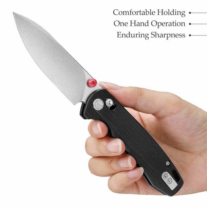 Couteau TRIVISA Dragonfly-B Lame Acier 14C28N Stonewashed Manche G10 Noir Axis Lock TVJM03BG14 - Livraison Gratuite