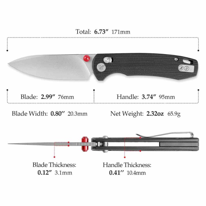 Couteau TRIVISA Dragonfly-B Lame Acier 14C28N Stonewashed Manche G10 Noir Axis Lock TVJM03BG14 - Livraison Gratuite