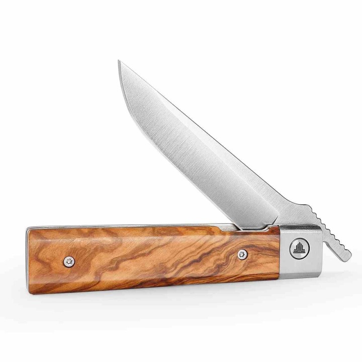 Couteau TRIVISA Dolphin-JO Lame Acier 14C28N Satinée Manche Bois d'Olivier Liner Lock TVYZ04JGL - Livraison Gratuite