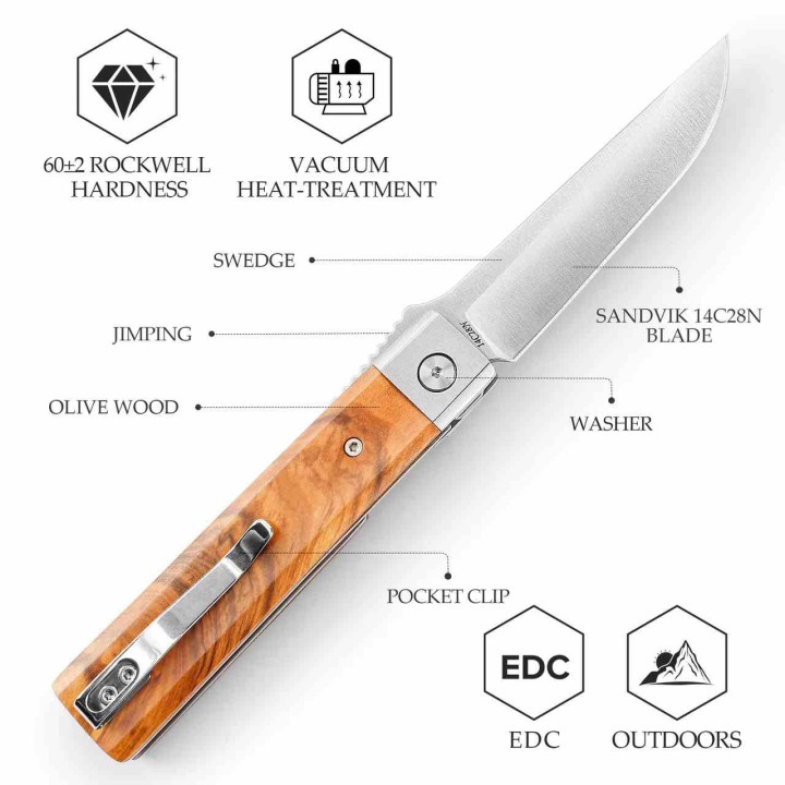 Couteau TRIVISA Dolphin-JO Lame Acier 14C28N Satinée Manche Bois d'Olivier Liner Lock TVYZ04JGL - Livraison Gratuite