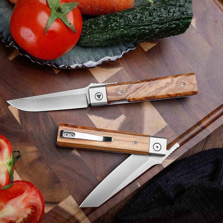 Couteau TRIVISA Dolphin-JO Lame Acier 14C28N Satinée Manche Bois d'Olivier Liner Lock TVYZ04JGL - Livraison Gratuite