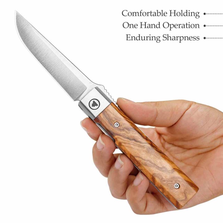 Couteau TRIVISA Dolphin-JO Lame Acier 14C28N Satinée Manche Bois d'Olivier Liner Lock TVYZ04JGL - Livraison Gratuite