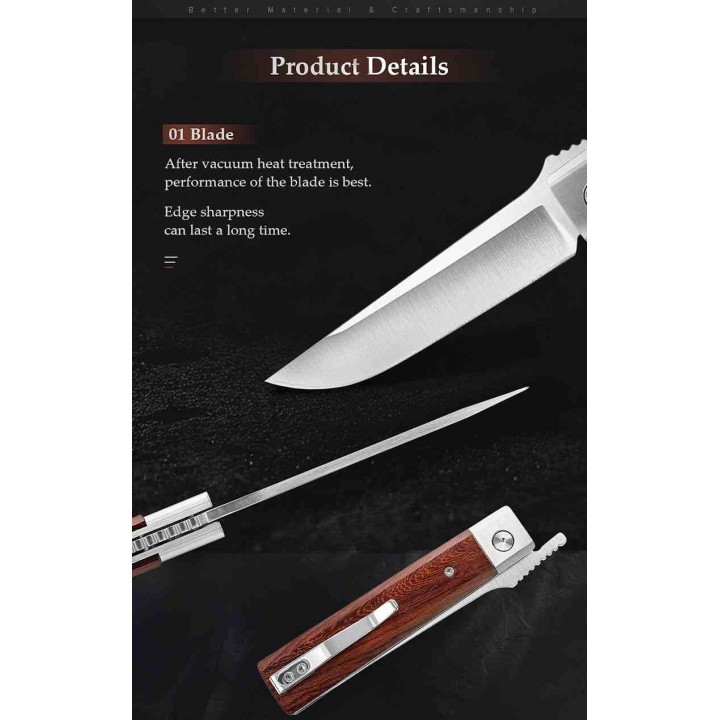 Couteau TRIVISA Dolphin-J Lame Drop Point Acier 14C28N Satinée Manche Bois Liner Lock TVYZ04JSZ - Livraison Gratuite