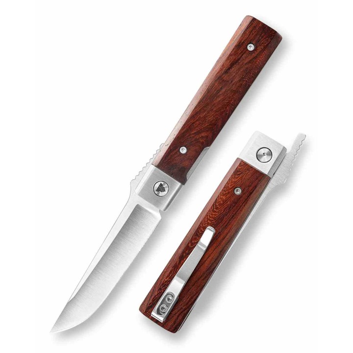 Couteau TRIVISA Dolphin-J Lame Drop Point Acier 14C28N Satinée Manche Bois Liner Lock TVYZ04JSZ - Livraison Gratuite