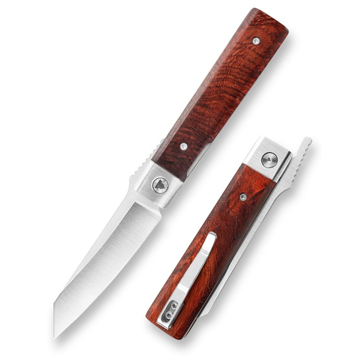 Couteau TRIVISA Dolphin-F Lame Tanto Reverse Acier 14C28N Satinée Manche Bois Liner Lock TVYZ04FSZ - Livraison Gratuite