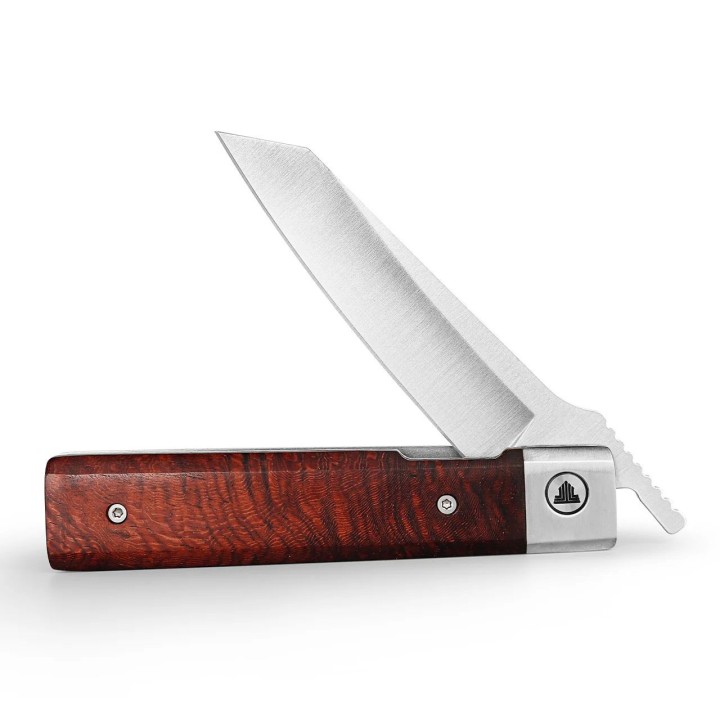 Couteau TRIVISA Dolphin-F Lame Tanto Reverse Acier 14C28N Satinée Manche Bois Liner Lock TVYZ04FSZ - Livraison Gratuite