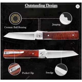 Couteau TRIVISA Dolphin-F Lame Tanto Reverse Acier 14C28N Satinée Manche Bois Liner Lock TVYZ04FSZ - Livraison Gratuite