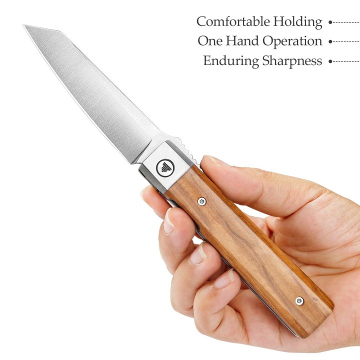 Couteau TRIVISA Dolphin-FO Lame Tanto Reverse Acier 14C28N Manche Bois Olivier Liner Lock TVYZ04FGL - Livraison Gratuite