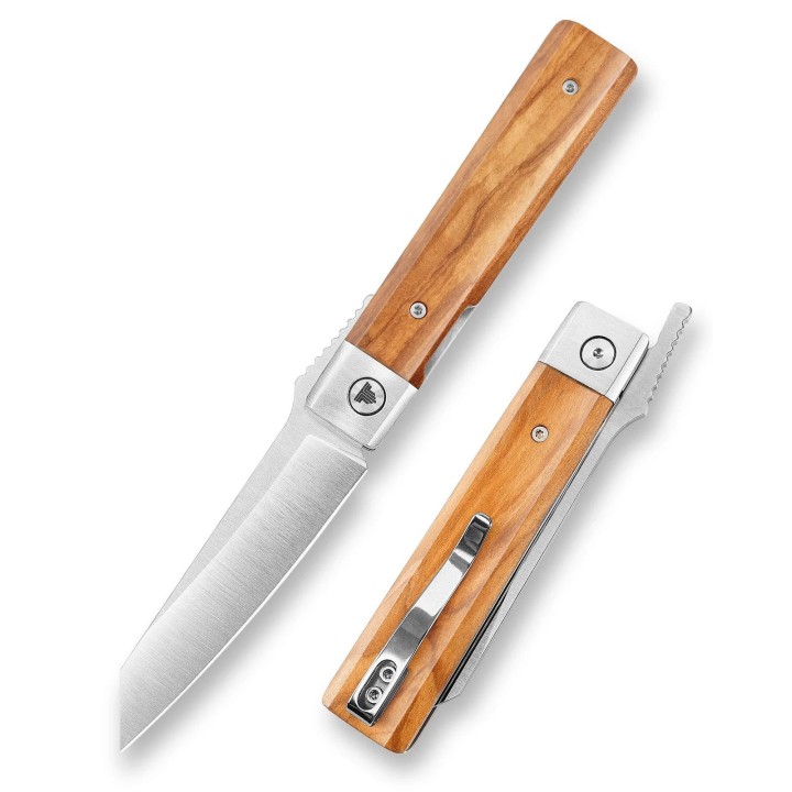 Couteau TRIVISA Dolphin-FO Lame Tanto Reverse Acier 14C28N Manche Bois Olivier Liner Lock TVYZ04FGL - Livraison Gratuite