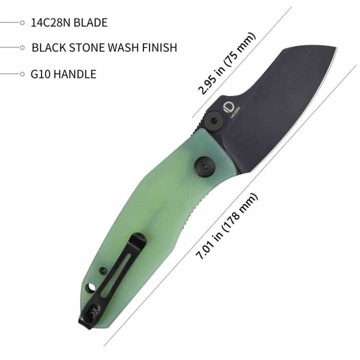 Couteau Kubey Monsterdog Lame Acier 14C28N Manche G10 Jade KIBS Liner Lock Clip KUB337C - Livraison Gratuite