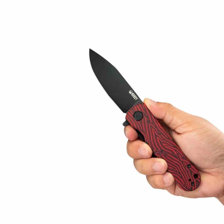 Couteau KUBEY NEO Lame Acier AUS-10 Manche G10 Rouge/Noir Damas Sécurité Liner Lock KUB371F - Livraison Gratuite