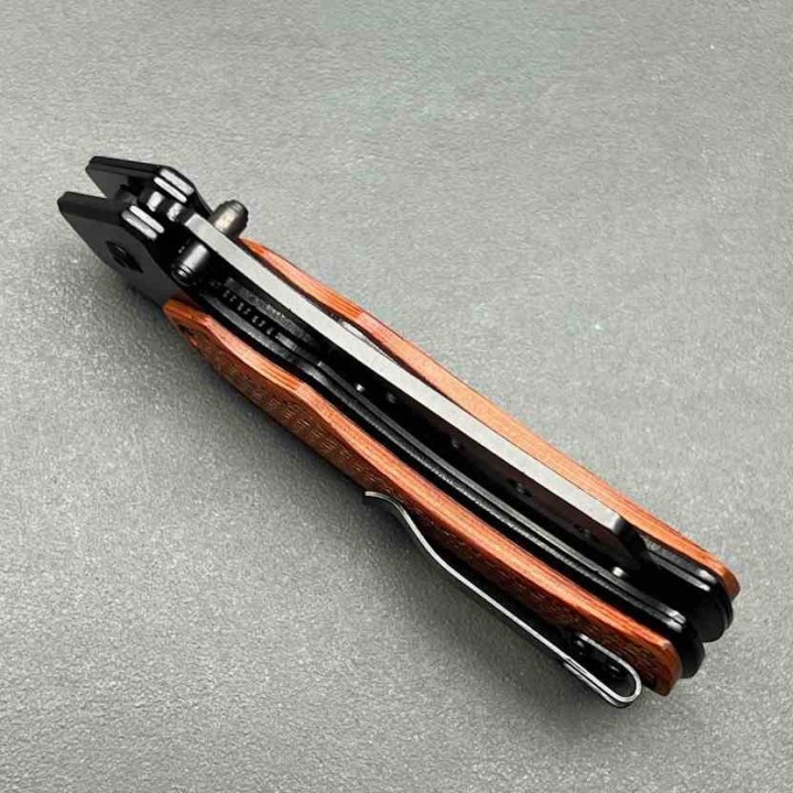 Lot de 3 Couteau S-TEC Cleaver Semi-Automatique Lame Acier Inox Manche en Bois Liner Lock STT271281 - Livraison Gratuite