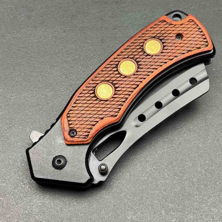 Lot de 3 Couteau S-TEC Cleaver Semi-Automatique Lame Acier Inox Manche en Bois Liner Lock STT271281 - Livraison Gratuite