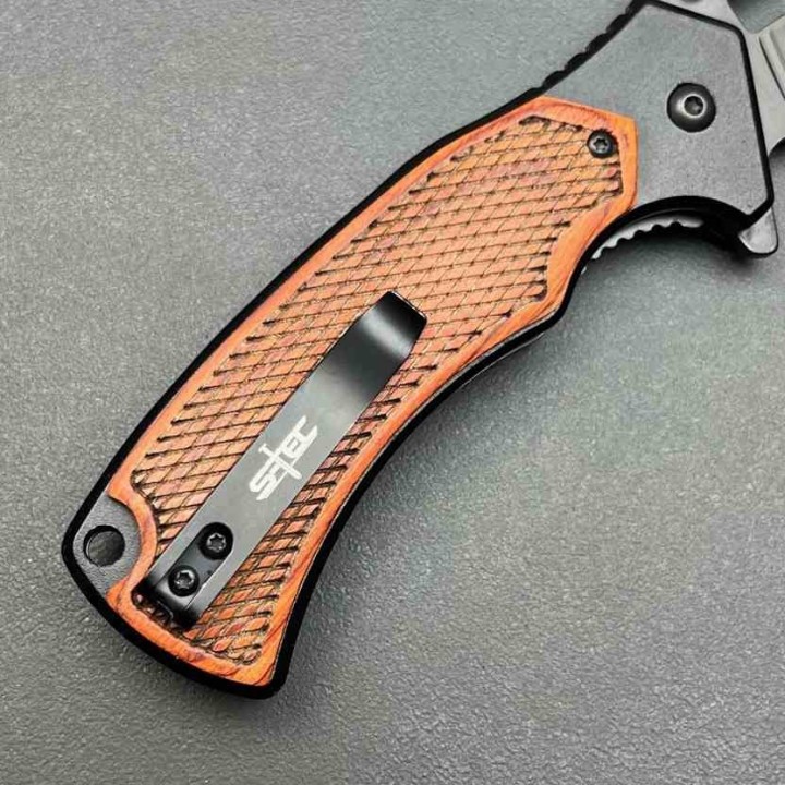 Lot de 3 Couteau S-TEC Cleaver Semi-Automatique Lame Acier Inox Manche en Bois Liner Lock STT271281 - Livraison Gratuite