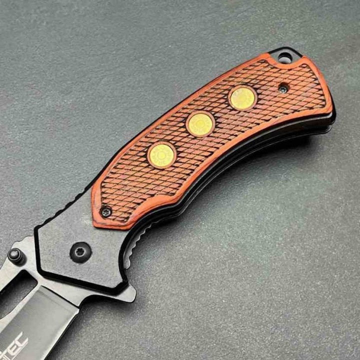 Lot de 3 Couteau S-TEC Cleaver Semi-Automatique Lame Acier Inox Manche en Bois Liner Lock STT271281 - Livraison Gratuite