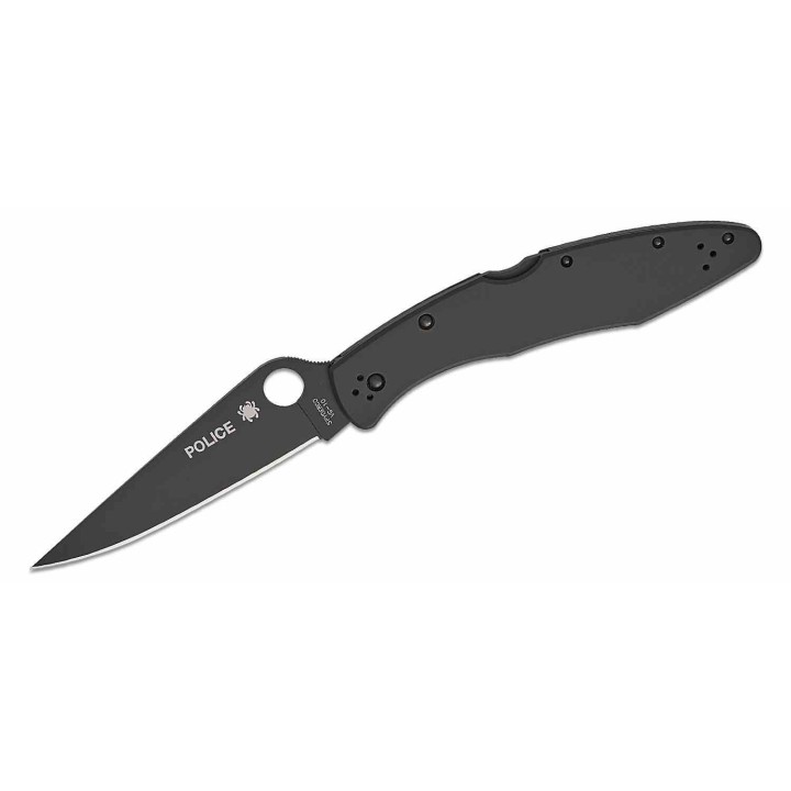 Couteau Spyderco Police Black Lame Acier VG10 Manche Acier Inox Noir Lockback Made Japan SC07BKP - Livraison Gratuite