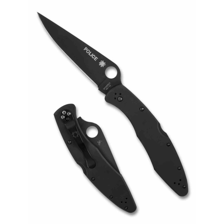 Couteau Spyderco Police Black Lame Acier VG10 Manche Acier Inox Noir Lockback Made Japan SC07BKP - Livraison Gratuite