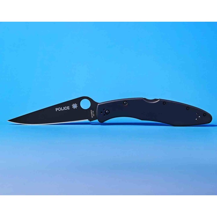 Couteau Spyderco Police Black Lame Acier VG10 Manche Acier Inox Noir Lockback Made Japan SC07BKP - Livraison Gratuite