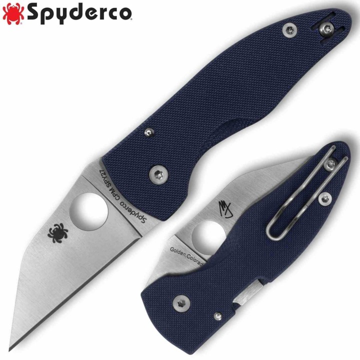 Couteau Spyderco MicroJimbo Lame Acier CPM-SPY27 Manche G10 Bleu Compression Lock USA SC264GPCBL - Livraison Gratuite
