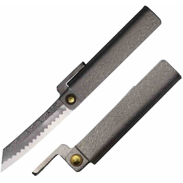 Couteau Higonokami Tsuchime Medium Lame Acier VG-10 Manche Acier Plié Japan HIGOTM02 - Livraison Gratuite