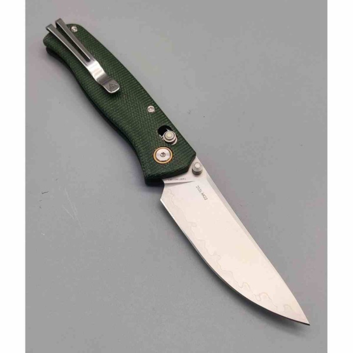 Couteau SRM Medal Lame Acier Laminated 140Cr Manche Micarta Vert OD Ambi-Lock SRM255LMG2 - Livraison Gratuite