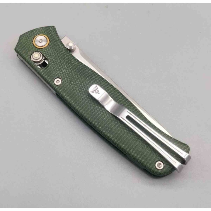 Couteau SRM Medal Lame Acier Laminated 140Cr Manche Micarta Vert OD Ambi-Lock SRM255LMG2 - Livraison Gratuite