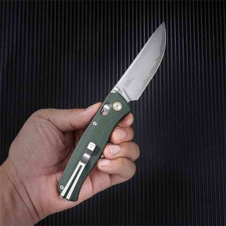 Couteau SRM Medal Lame Acier Laminated 140Cr Manche Micarta Vert OD Ambi-Lock SRM255LMG2 - Livraison Gratuite