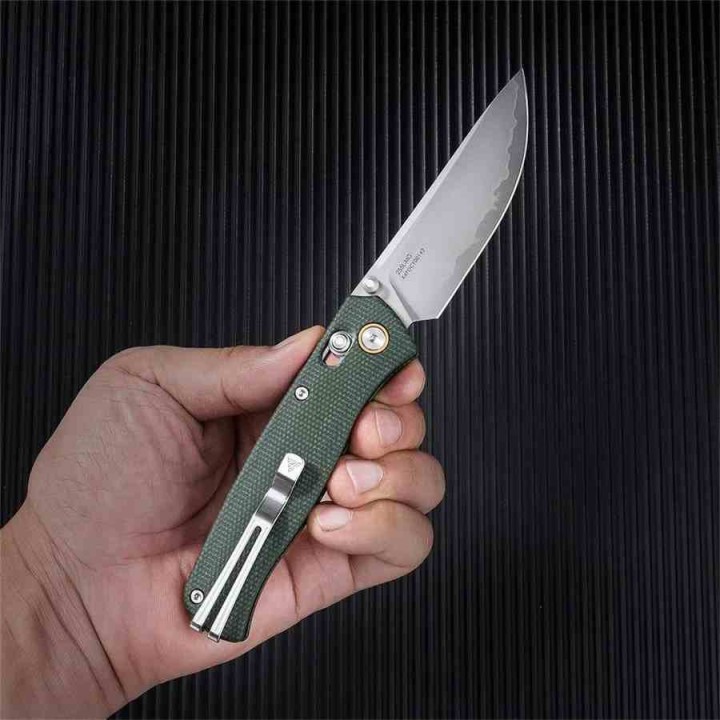 Couteau SRM Medal Lame Acier Laminated 140Cr Manche Micarta Vert OD Ambi-Lock SRM255LMG2 - Livraison Gratuite