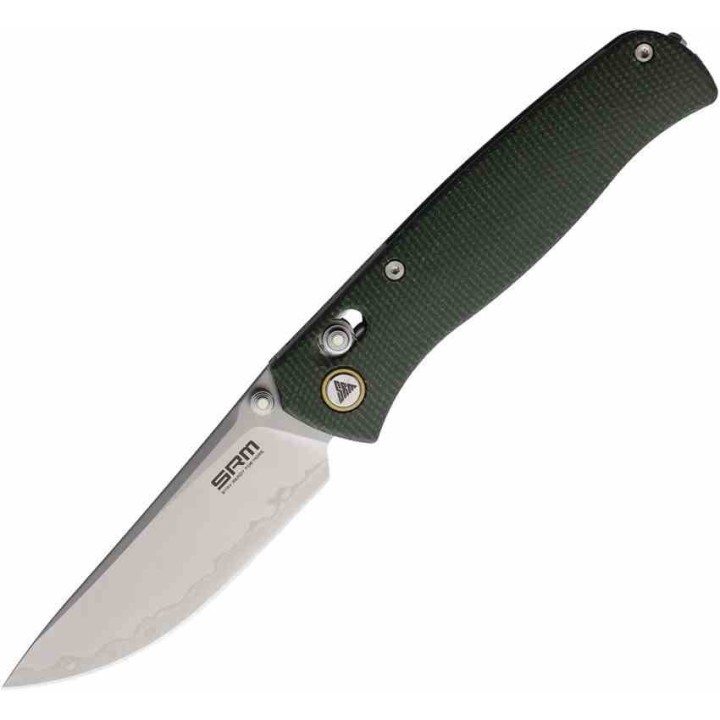 Couteau SRM Medal Lame Acier Laminated 140Cr Manche Micarta Vert OD Ambi-Lock SRM255LMG2 - Livraison Gratuite