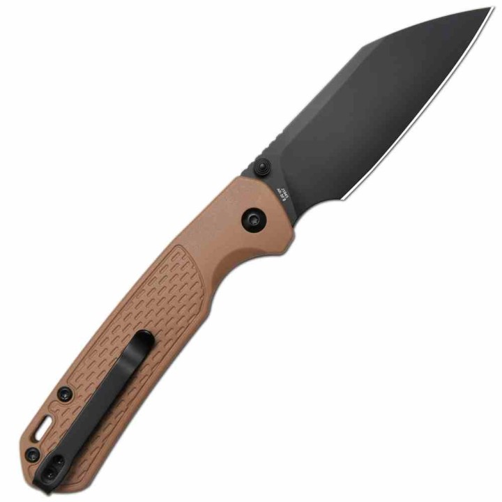 Couteau CJRB Pyrite Light Lame Acier AR-RPM9 Manche FRN Brown Button Lock  KIVT J1945BBN - Livraison Gratuite