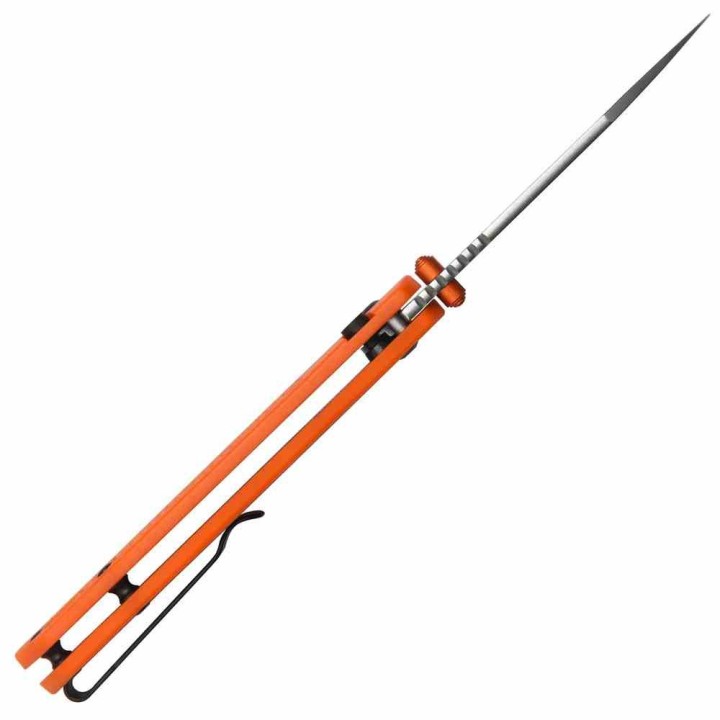 Couteau CJRB Pyrite Light Lame Acier AR-SFII Manche FRN Orange Button Lock KIVT J1945OE - Livraison Gratuite