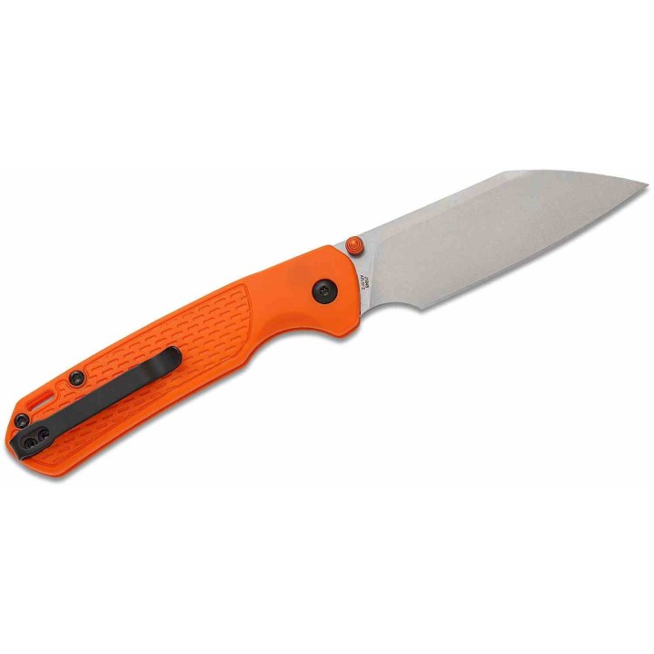 Couteau CJRB Pyrite Light Lame Acier AR-SFII Manche FRN Orange Button Lock KIVT J1945OE - Livraison Gratuite